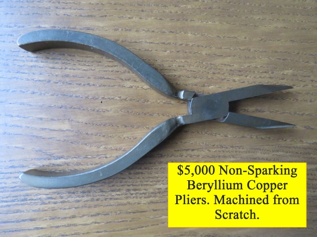 Aluminum Bronze pliers machined from scratch via Bridgeport Mill with rotary table. Sold to customer for $5,000